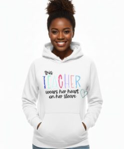 The Dedicated Teacher Heart on Her Sleeve Pullover Hoodie