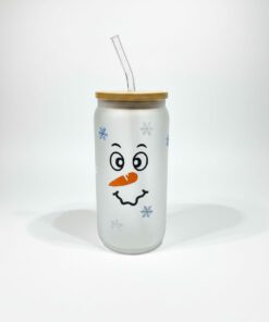Snowman's Face Frosted Glass Tumbler