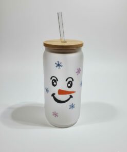 Snowman's Face Frosted Glass Tumbler