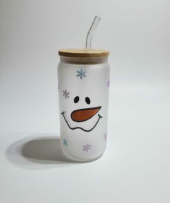 Snowman's Face Frosted Glass Tumbler