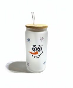 Snowman's Face Frosted Glass Tumbler